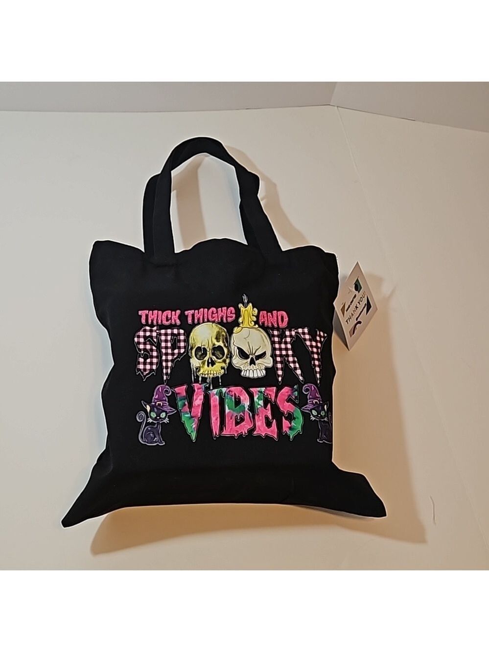 Skull Tote Bag Halloween Goth Reusable Cotton Canvas Purse